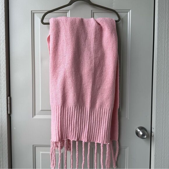 Free People Jaden Chunky Ribbed Fringe Blanket Scarf Baby Pink One Size - Picture 7 of 9